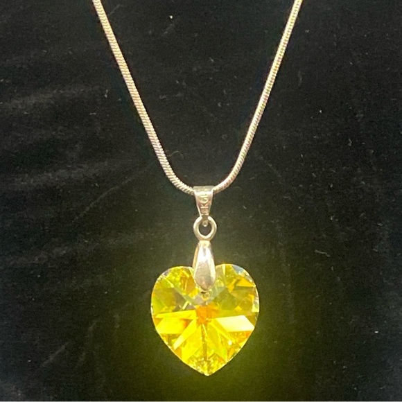 Vintage Crystal Heart 18KGP , Multicolored Glass, 1960 with 925 chain - Picture 3 of 5